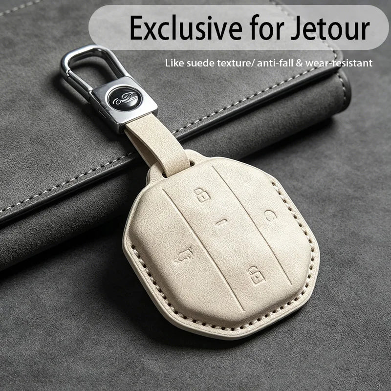 Jetour T1 / T2 / Freedom / Shanhai — Luxury PU Leather Key Fob Case & Keychain (2024–2026)