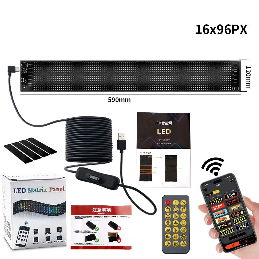 KALADA RGB Scrolling LED Display Sign — Bluetooth App-Controlled, Programmable Text & Animation (USB, 5V)