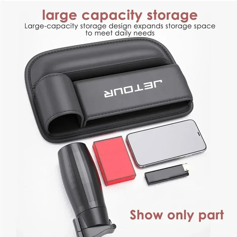 Jetour T1 / T2 / Dashing / X70 / X70 Plus / X90 Plus — PU Leather Seat Gap Storage Box & Bottle Holder