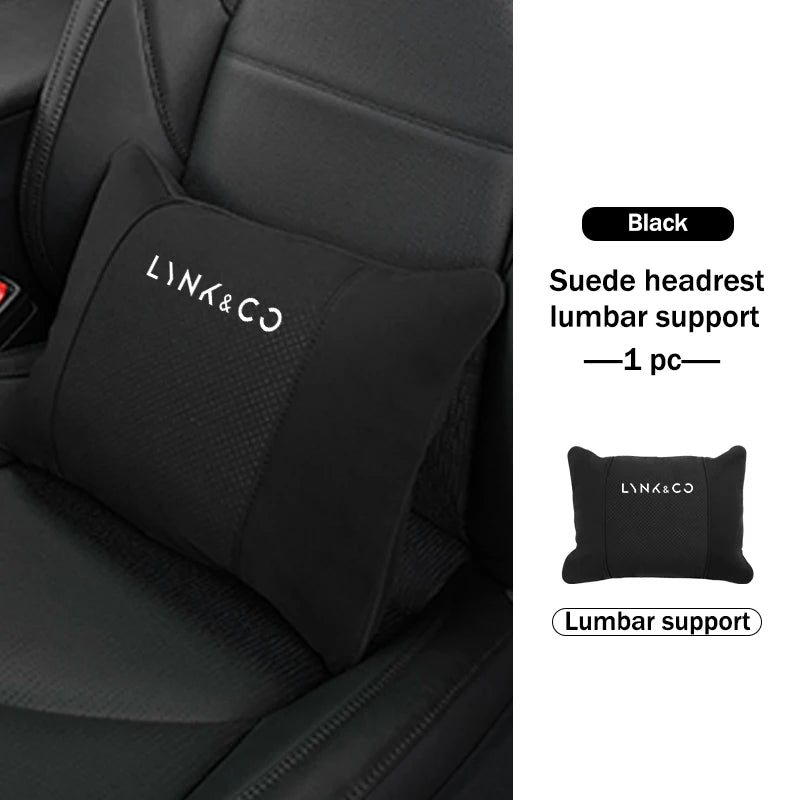 Lynk & Co — Suede Genuine Leather Neck Headrest & Lumbar Support Pillow Set (01 / 02 / 03 / 05 / 06 / 09)