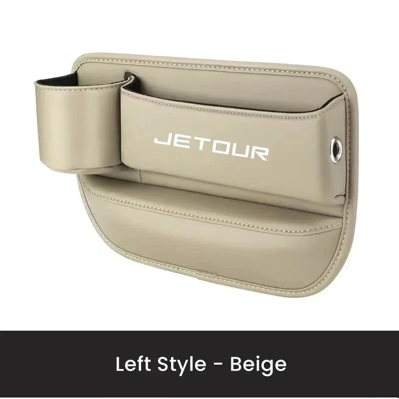 Jetour T1 / T2 / Dashing / X70 / X70 Plus / X90 Plus — PU Leather Seat Gap Storage Box & Bottle Holder