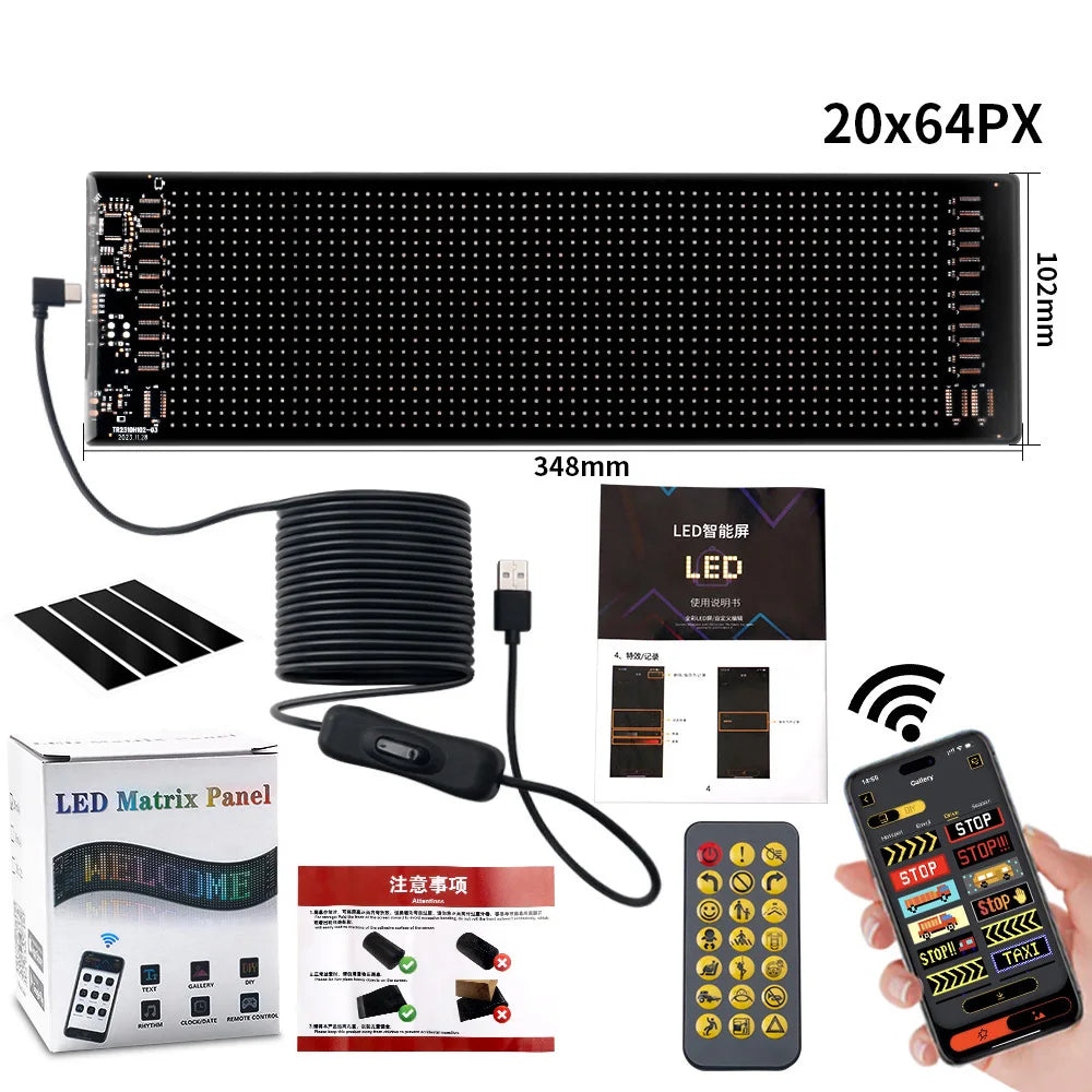KALADA RGB Scrolling LED Display Sign — Bluetooth App-Controlled, Programmable Text & Animation (USB, 5V)