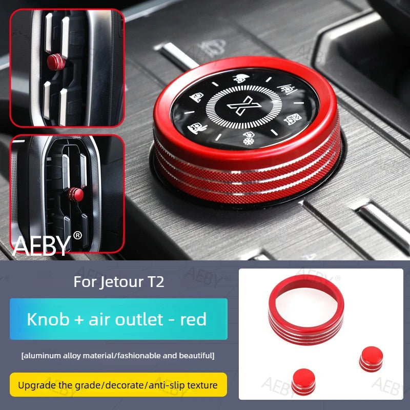 Jetour T2 — Aluminium Alloy Drive Mode Knob Trim Ring & Air Outlet Cover Kit