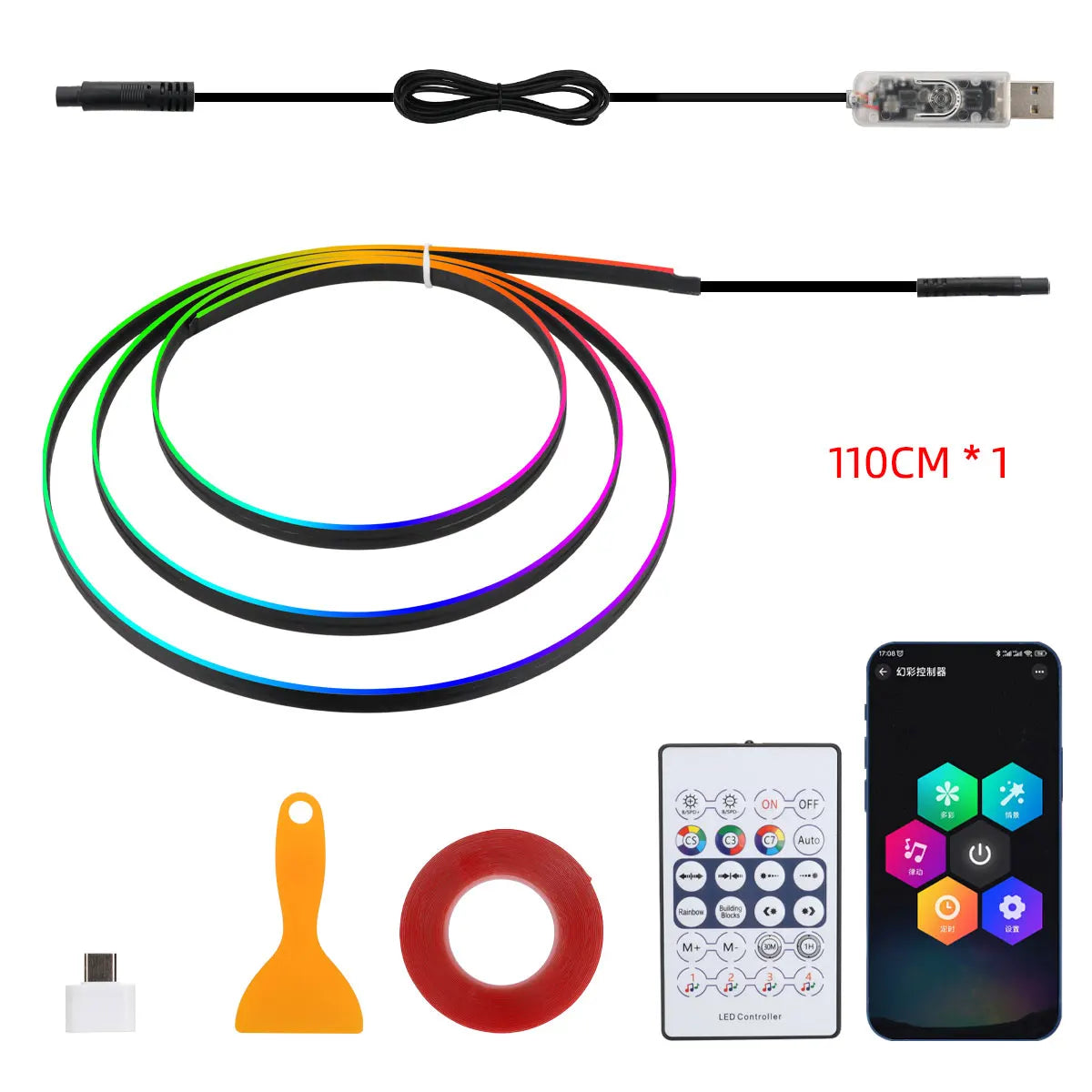 KEVANLY RGB Symphony Ambient LED Light Strip — App-Controlled Interior Atmosphere Lighting (USB, 12V)
