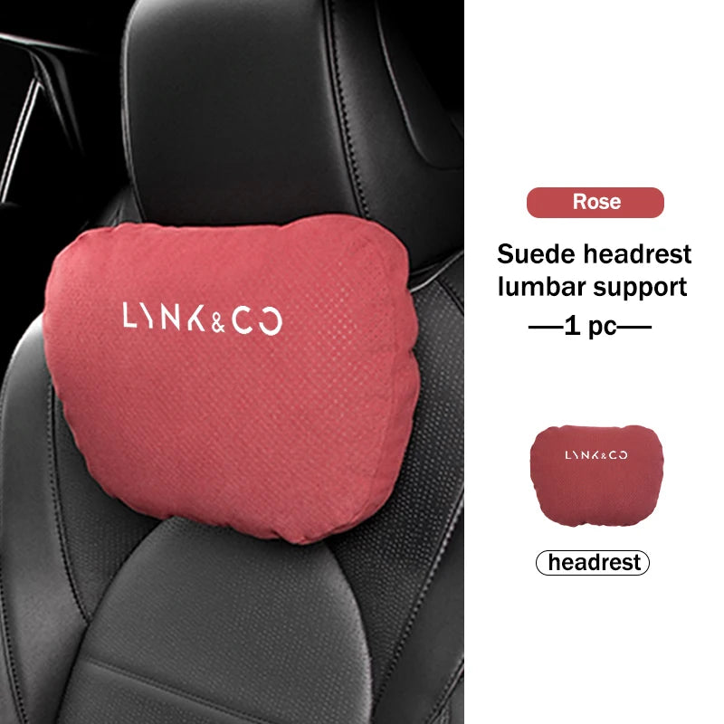 Lynk & Co — Suede Genuine Leather Neck Headrest & Lumbar Support Pillow Set (01 / 02 / 03 / 05 / 06 / 09)