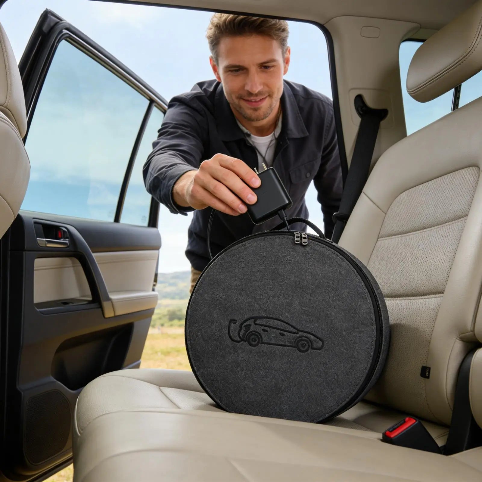 EV Charger Cable Storage Bag — Felt Organiser with Elastic Straps & All-Weather Protection