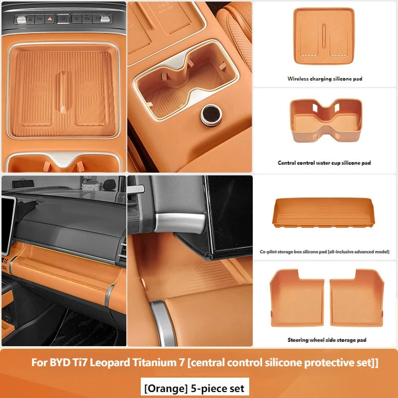BYD Leopard Ti7 / Titanium 7 — Centre Console Lower Storage Organiser Tray with Cup Holder Mat (2025–2026)