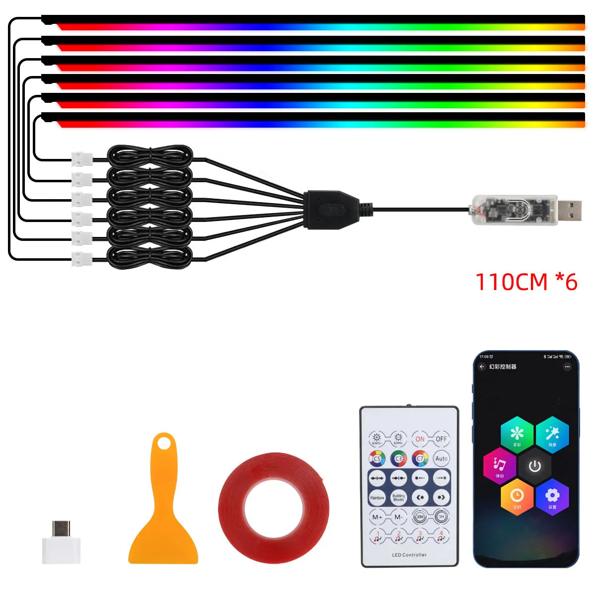 KEVANLY RGB Symphony Ambient LED Light Strip — App-Controlled Interior Atmosphere Lighting (USB, 12V)