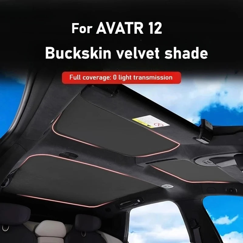 Avatr 12 — Suede Deerskin Velvet Roof & Rear Sunroof Sunshade (2023–2026)