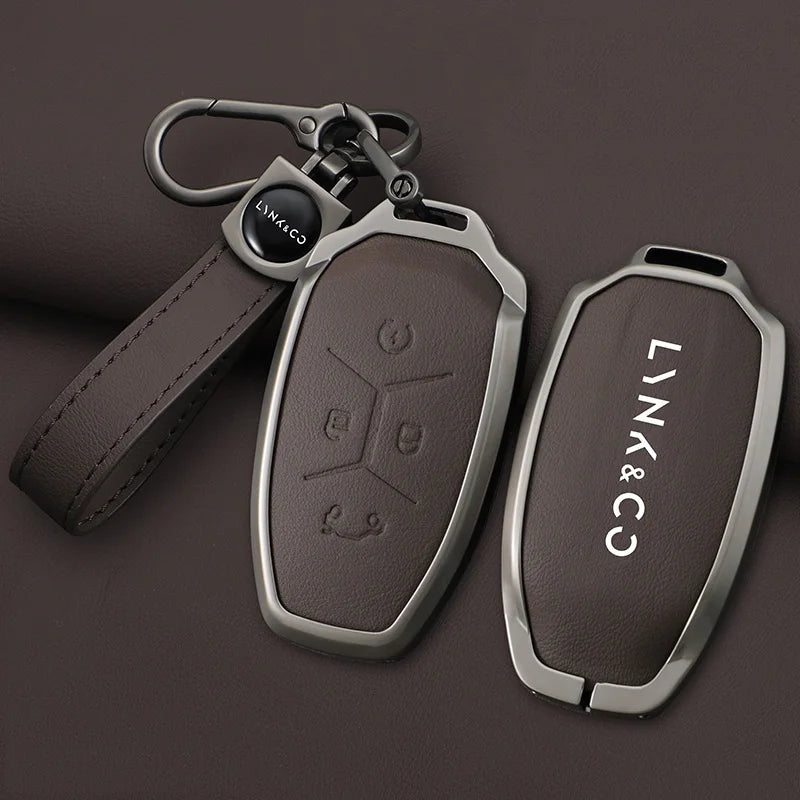 Lynk & Co 01 / 02 / 03 / 05 / 06 — Galvanised Alloy & Leather Key Fob Case & Keychain