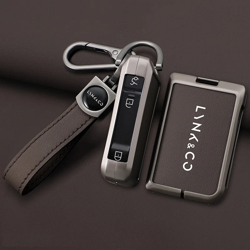 Lynk & Co 01 / 02 / 03 / 05 / 06 — Galvanised Alloy & Leather Key Fob Case & Keychain