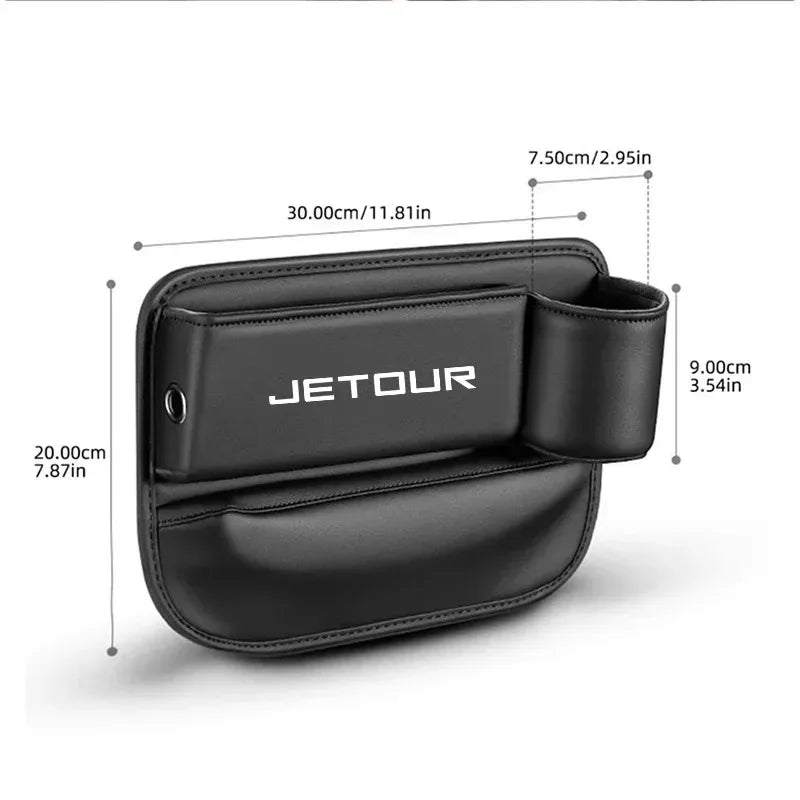Jetour T1 / T2 / Dashing / X70 / X70 Plus / X90 Plus — PU Leather Seat Gap Storage Box & Bottle Holder