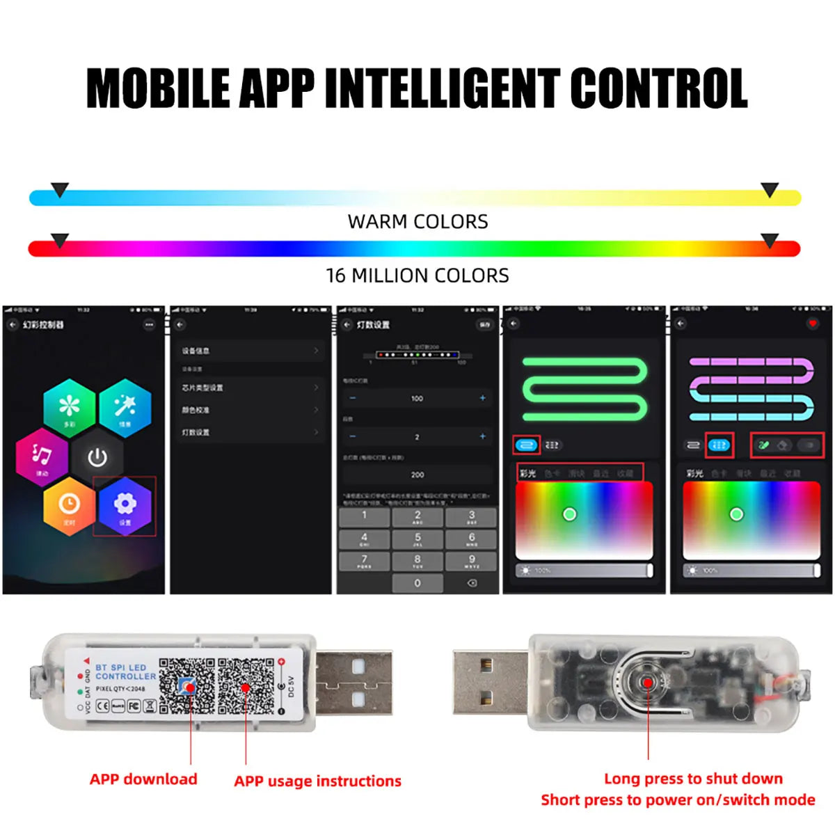 KEVANLY RGB Symphony Ambient LED Light Strip — App-Controlled Interior Atmosphere Lighting (USB, 12V)