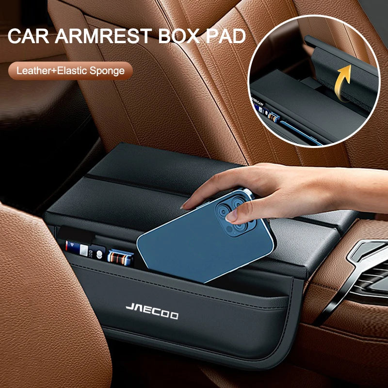 Jaecoo J6 / J7 / J8 PHEV — Leather Armrest Cushion with Logo & Storage Box (2023–2025)