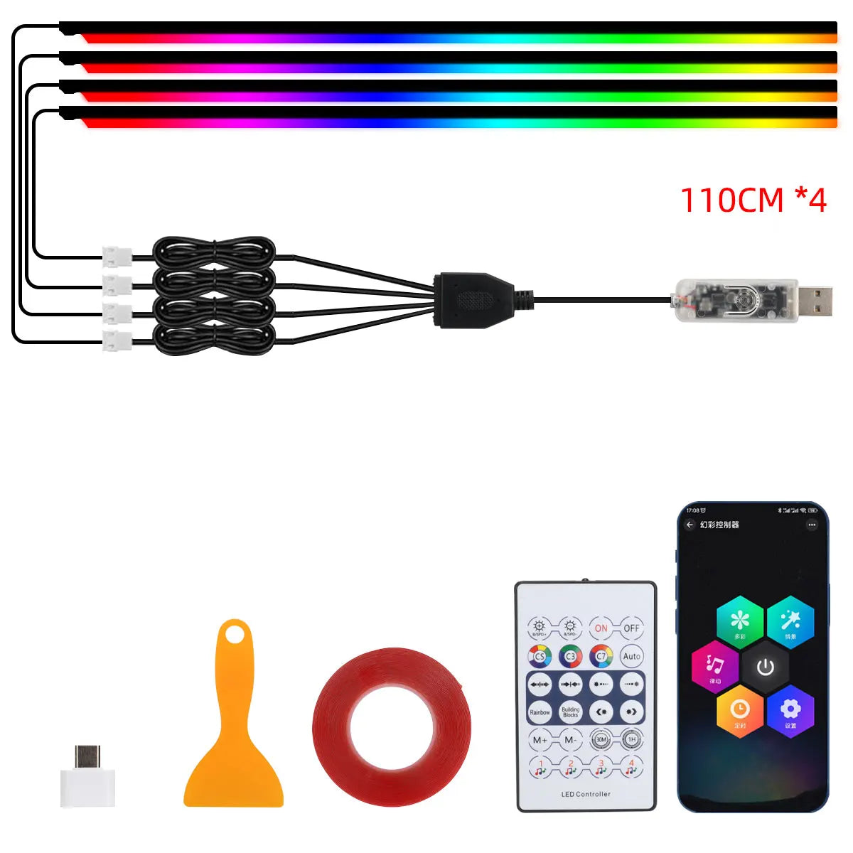 KEVANLY RGB Symphony Ambient LED Light Strip — App-Controlled Interior Atmosphere Lighting (USB, 12V)