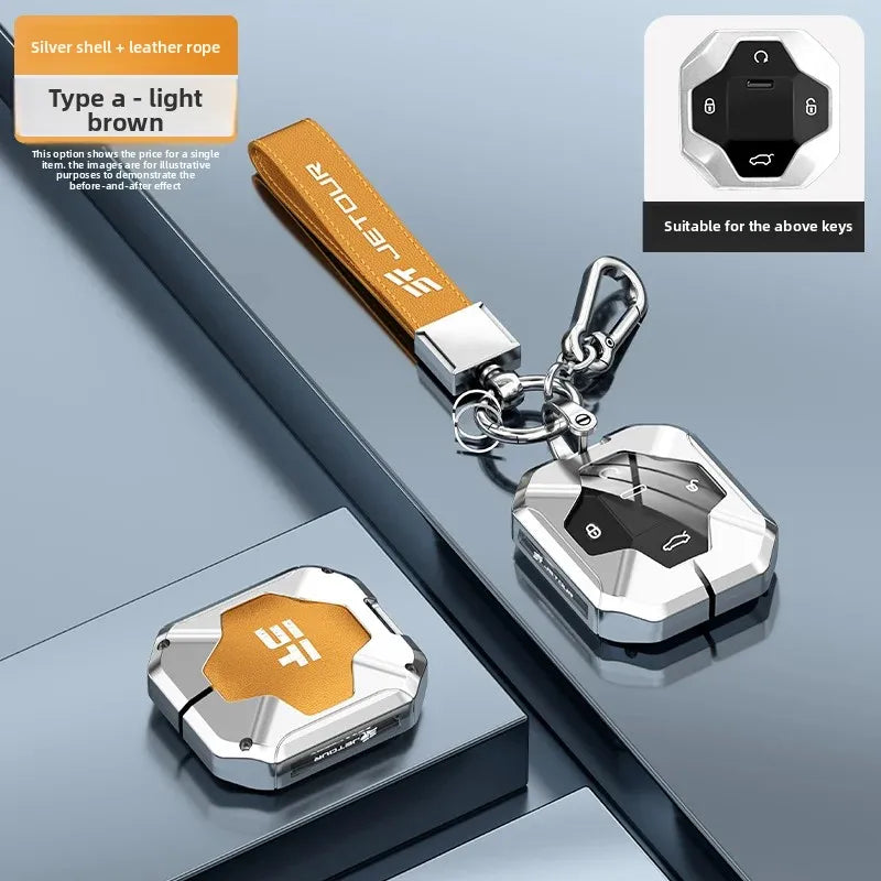 Jetour T2 Traveller — Zinc Alloy & Leather Full Cover Key Case & Keychain (2023–2024)
