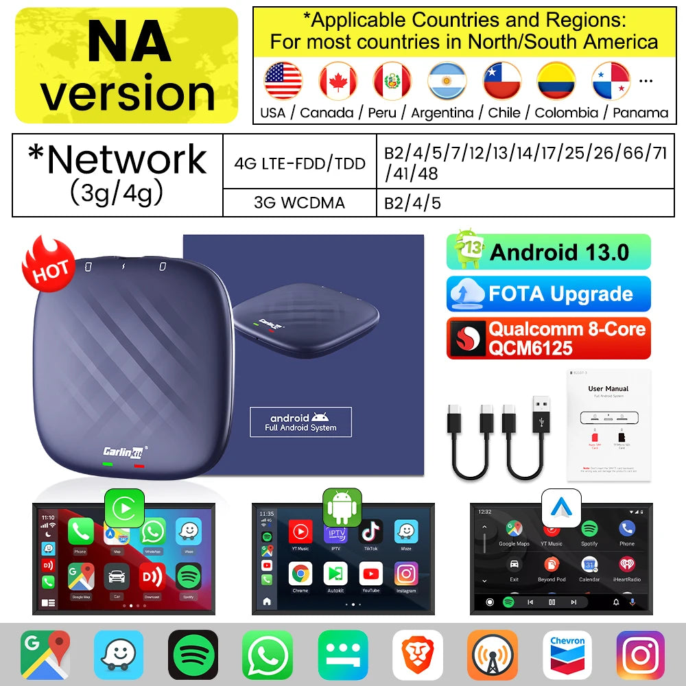 CarlinKit CPC200 CarPlay AI Box — Android 13, Wireless CarPlay & Android Auto, Qualcomm SM6225 (2025)