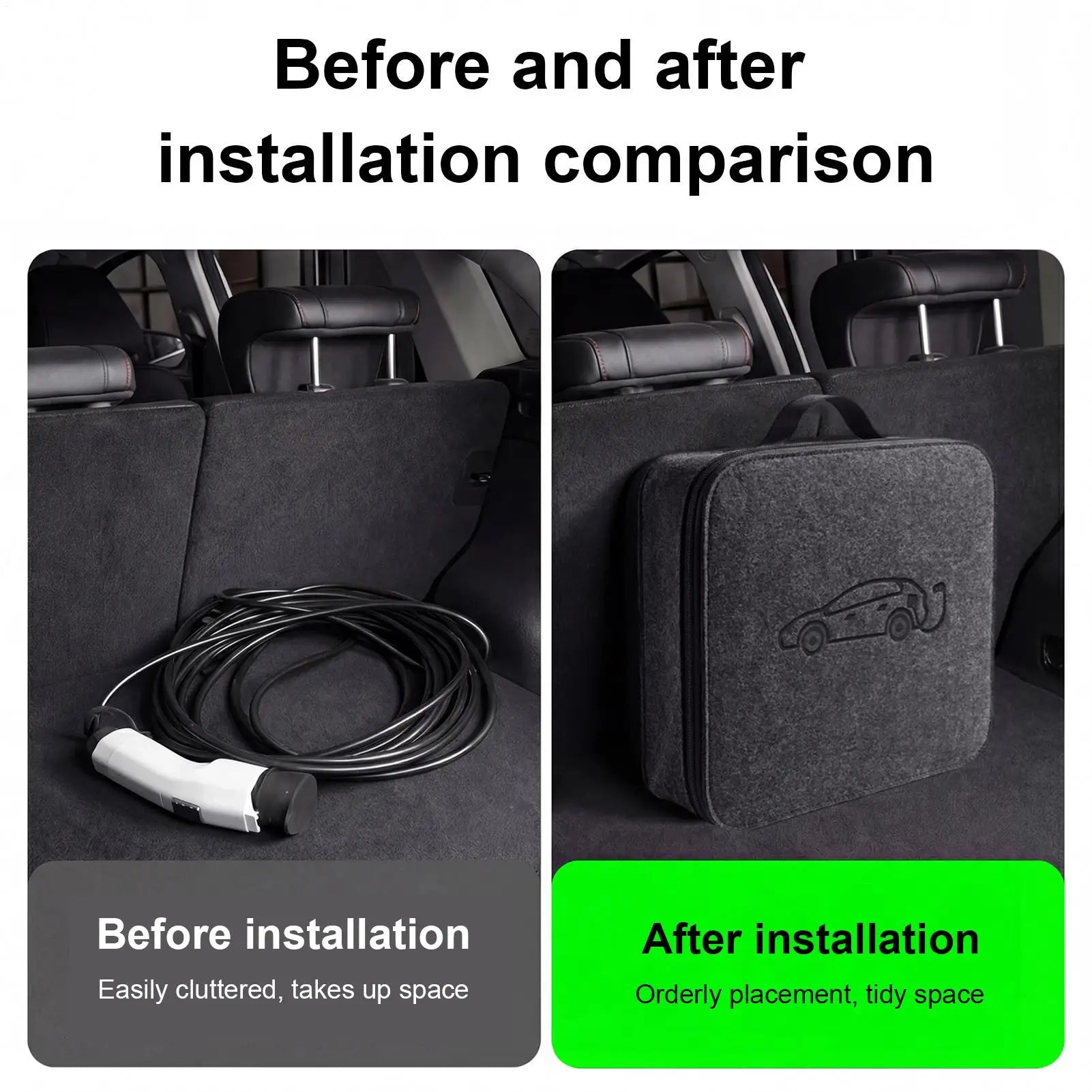 EV Charger Cable Storage Bag — Felt Organiser with Elastic Straps & All-Weather Protection