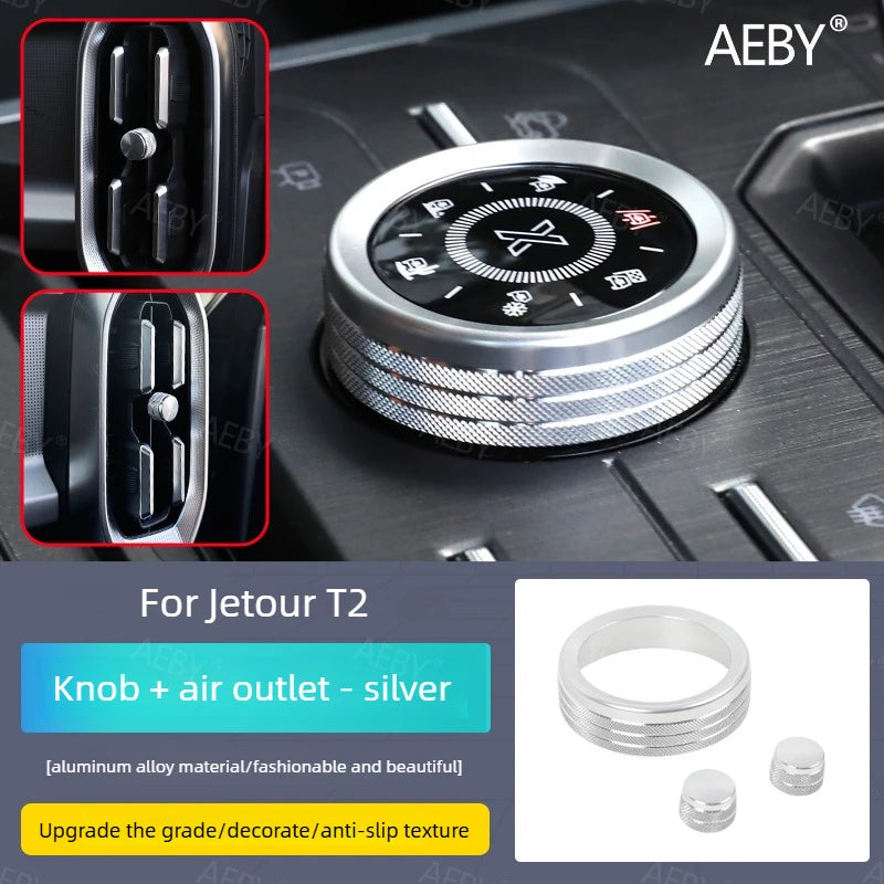 Jetour T2 — Aluminium Alloy Drive Mode Knob Trim Ring & Air Outlet Cover Kit