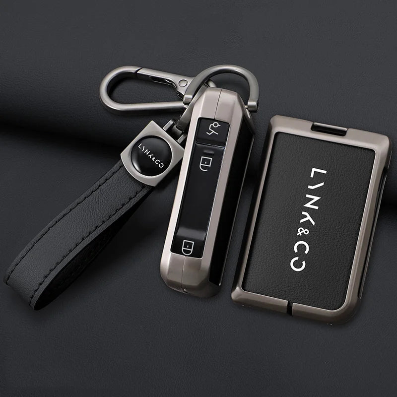 Lynk & Co 01 / 02 / 03 / 05 / 06 — Galvanised Alloy & Leather Key Fob Case & Keychain