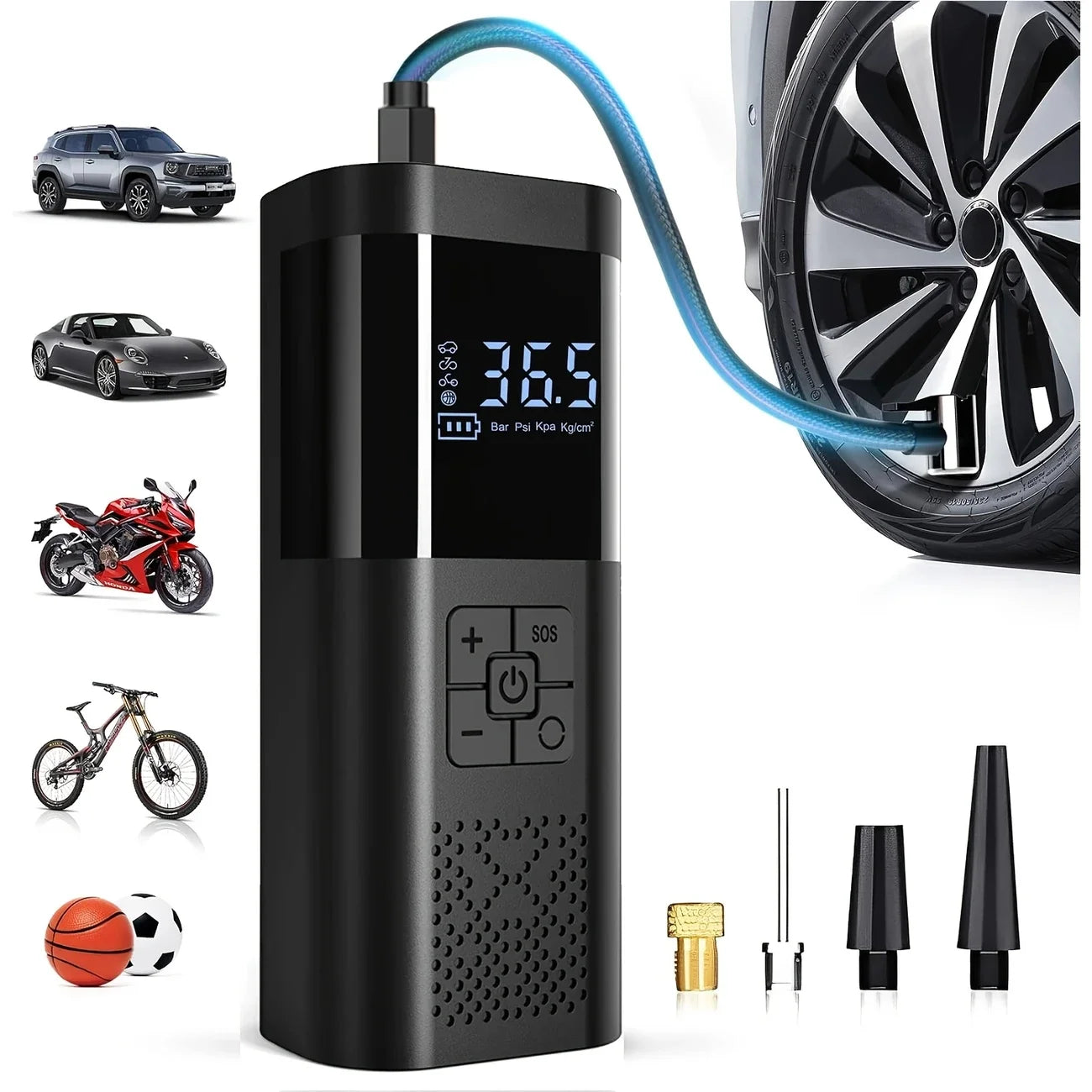 Cordless Portable Tyre Inflator — 150PSI Digital Gauge, 3× Faster Inflation