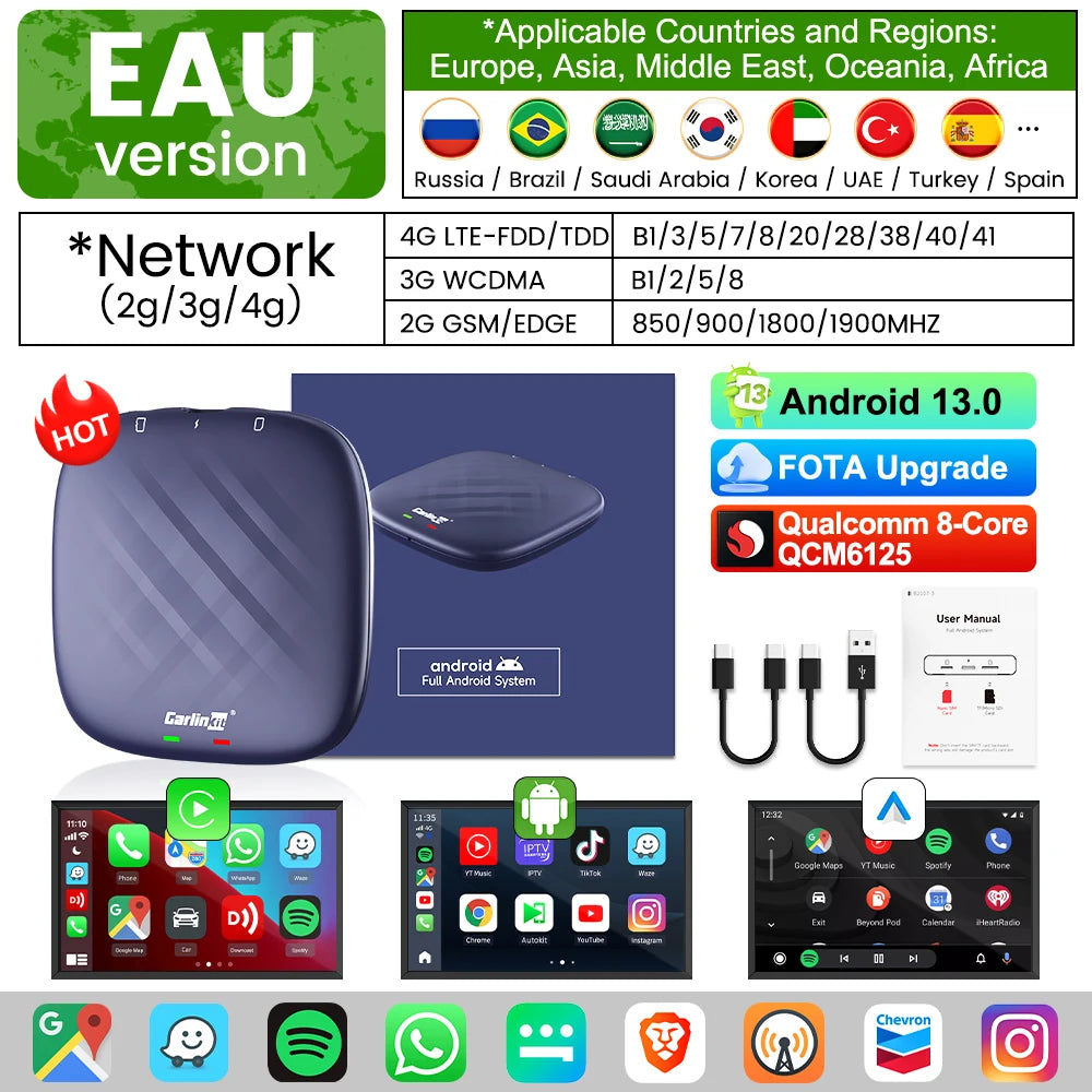 CarlinKit CPC200 CarPlay AI Box — Android 13, Wireless CarPlay & Android Auto, Qualcomm SM6225 (2025)