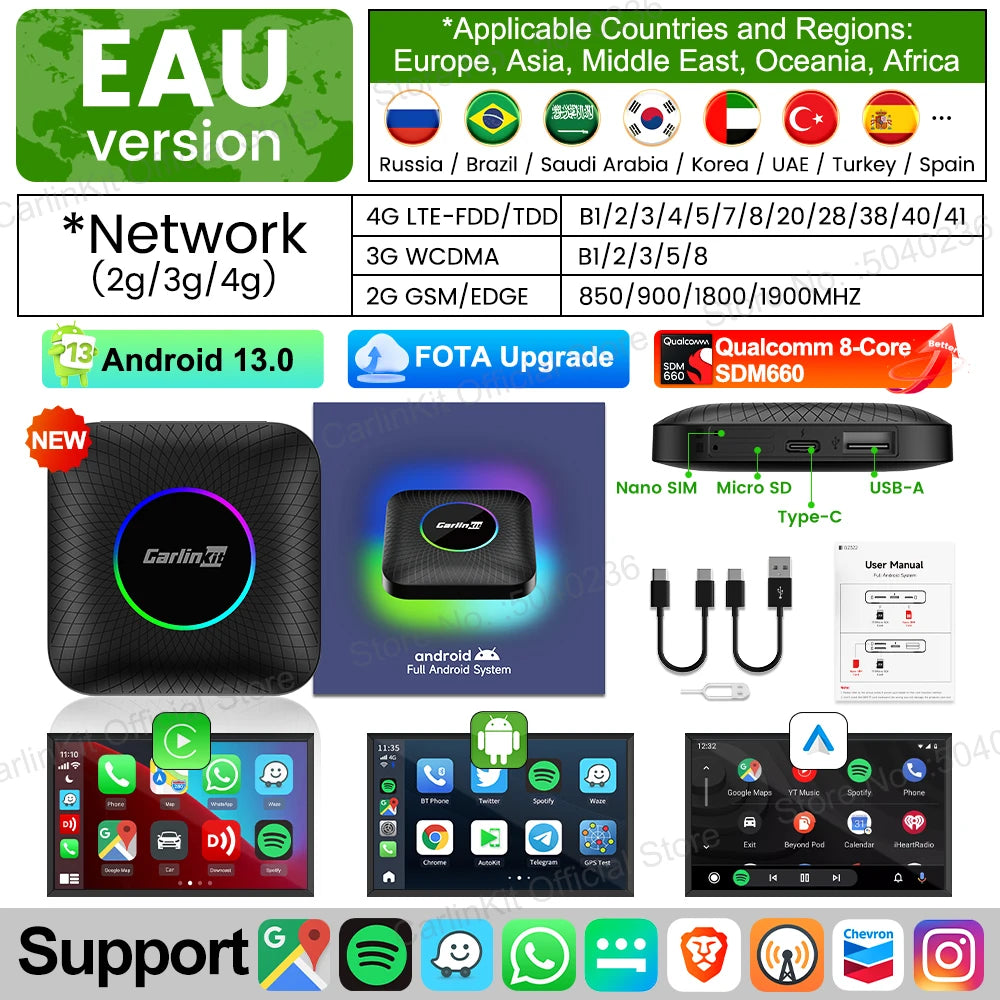 CarlinKit CPC200 CarPlay AI Box — Android 13, Wireless CarPlay & Android Auto, Qualcomm SM6225 (2025)