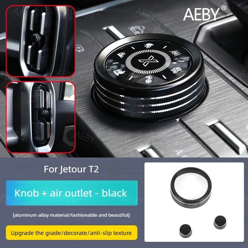 Jetour T2 — Aluminium Alloy Drive Mode Knob Trim Ring & Air Outlet Cover Kit