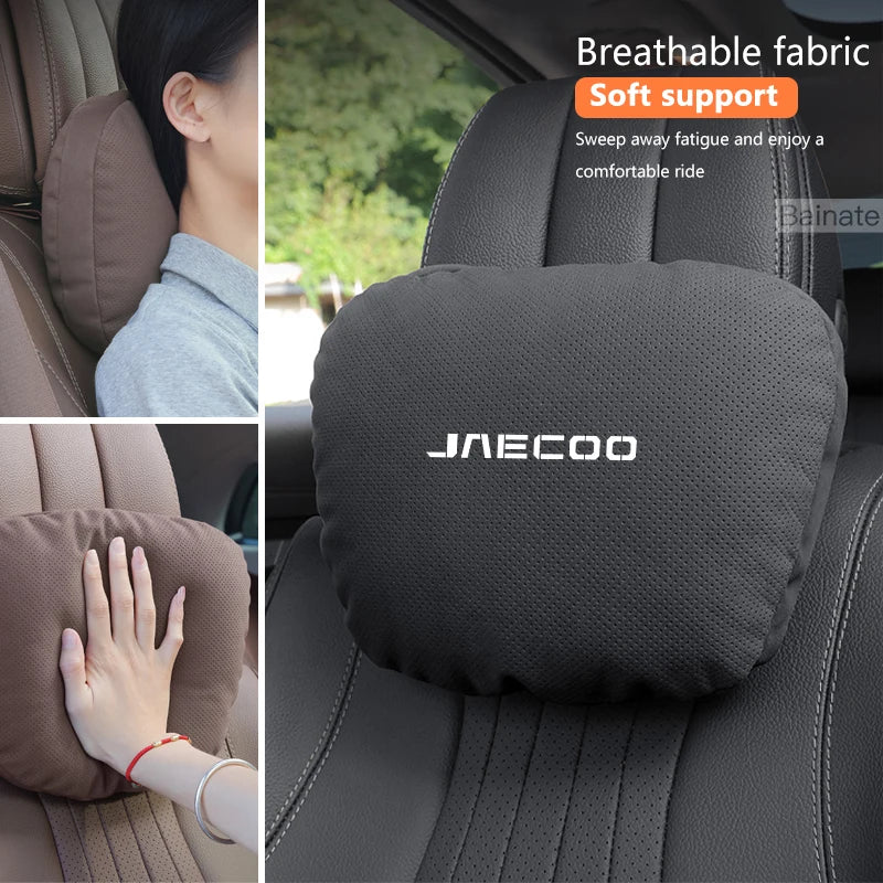Jaecoo J5 / J7 / J8 / Omoda — Artificial Leather Neck Headrest & Lumbar Support Cushion Set (2024–2026)