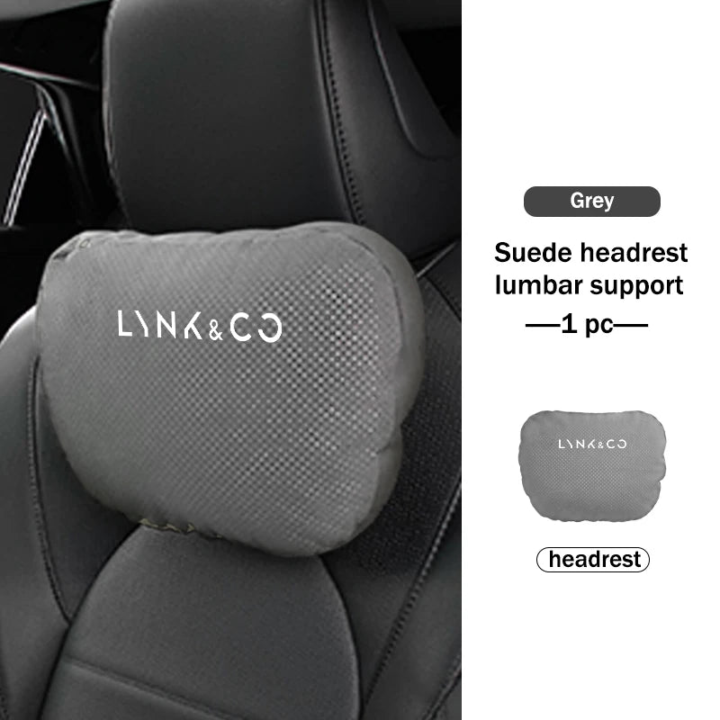 Lynk & Co — Suede Genuine Leather Neck Headrest & Lumbar Support Pillow Set (01 / 02 / 03 / 05 / 06 / 09)