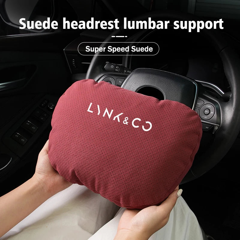 Lynk & Co — Suede Genuine Leather Neck Headrest & Lumbar Support Pillow Set (01 / 02 / 03 / 05 / 06 / 09)