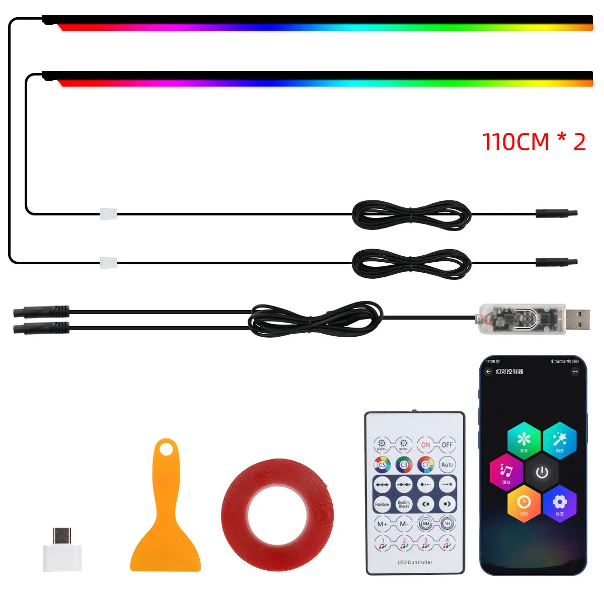 KEVANLY RGB Symphony Ambient LED Light Strip — App-Controlled Interior Atmosphere Lighting (USB, 12V)