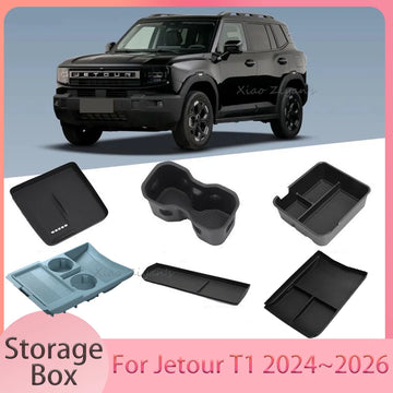 Jetour T1 — Centre Console Storage Box, Wireless Charging Pad & Cup Holder Cover (2024–2026)