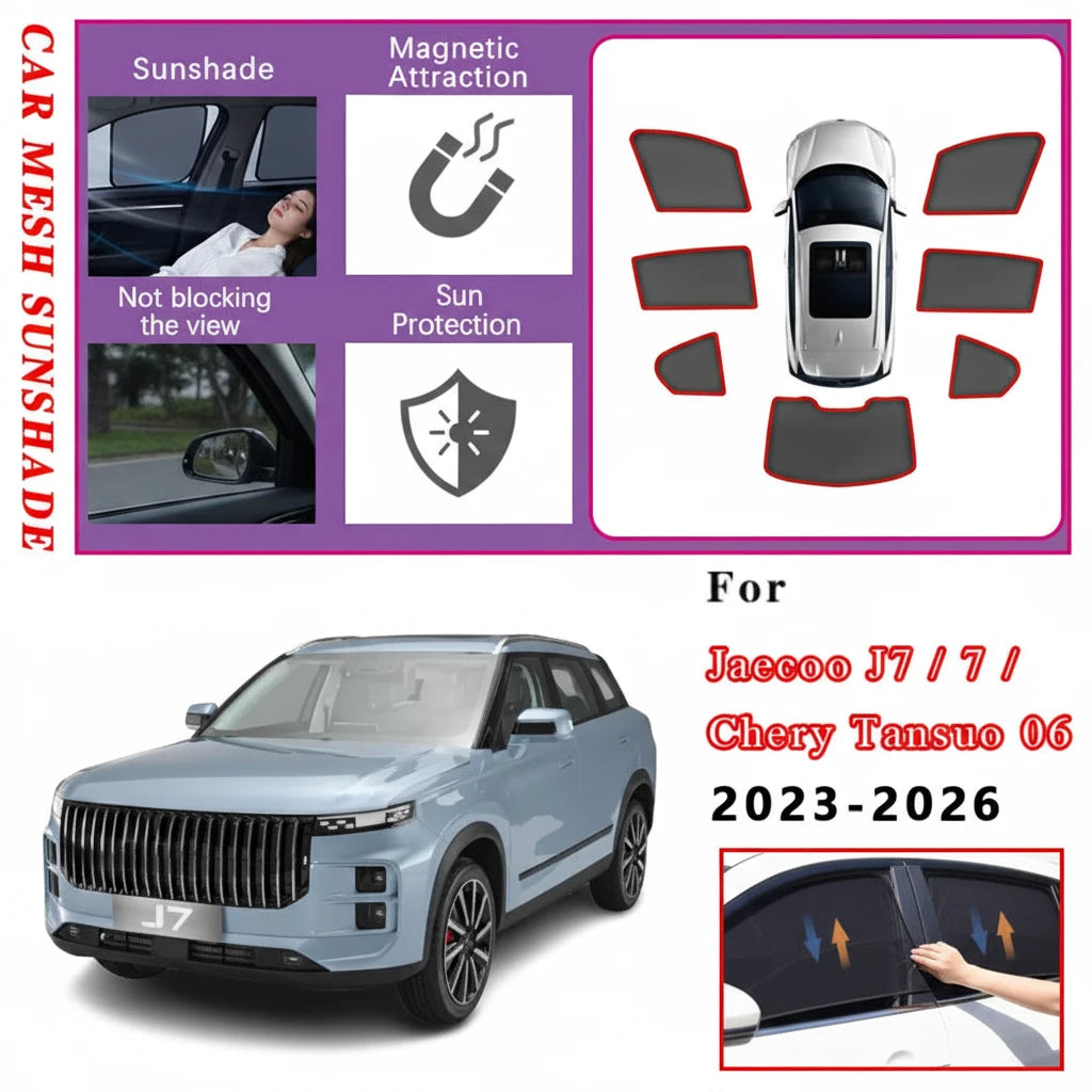 Jaecoo J7 / Lucano L7 / Chery Tansuo 06 — Full Coverage Magnetic Sunshade Set (2023–2026)