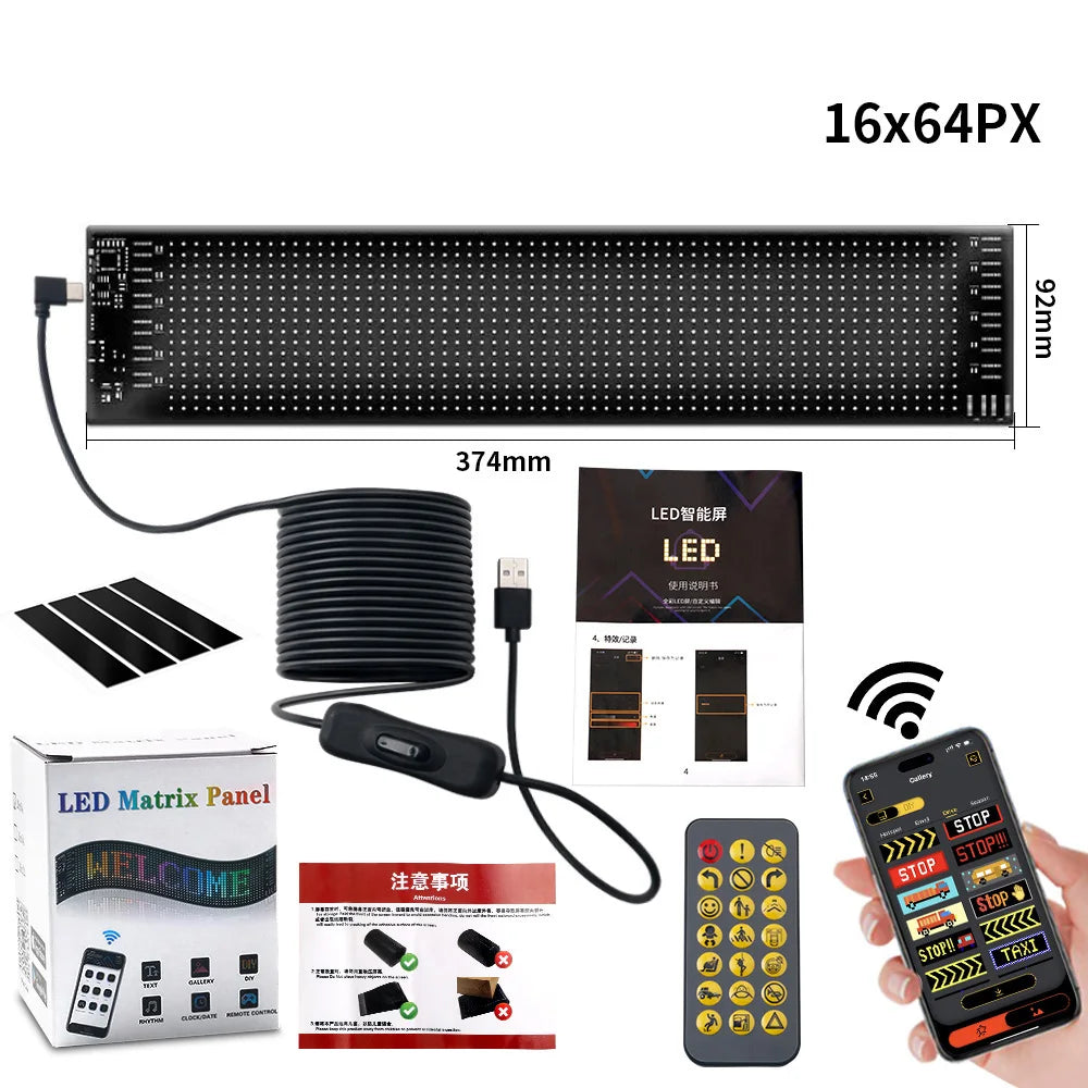 KALADA RGB Scrolling LED Display Sign — Bluetooth App-Controlled, Programmable Text & Animation (USB, 5V)
