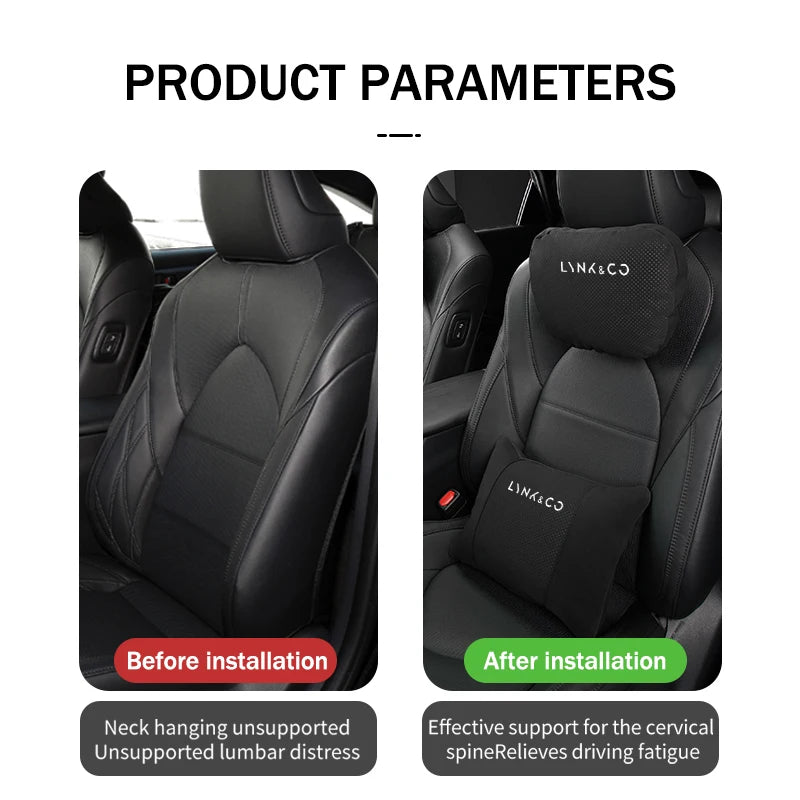 Lynk & Co — Suede Genuine Leather Neck Headrest & Lumbar Support Pillow Set (01 / 02 / 03 / 05 / 06 / 09)