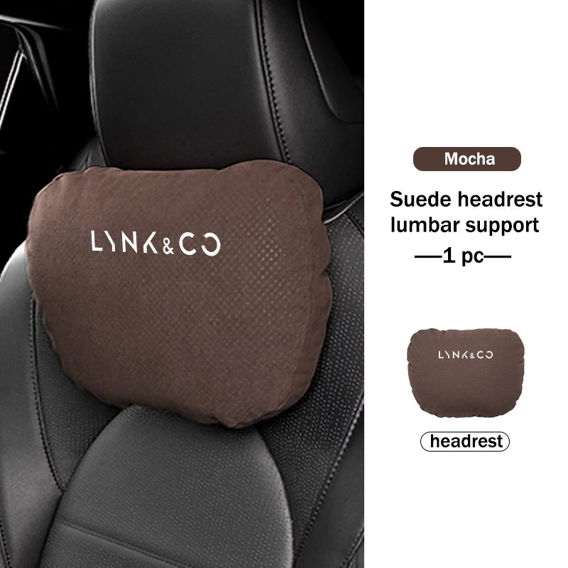 Lynk & Co — Suede Genuine Leather Neck Headrest & Lumbar Support Pillow Set (01 / 02 / 03 / 05 / 06 / 09)