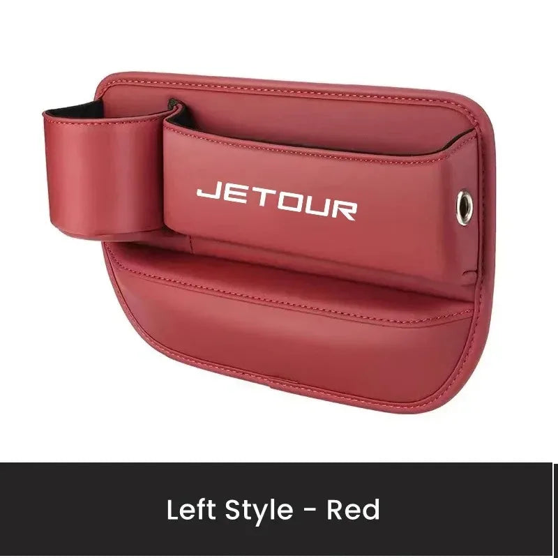 Jetour T1 / T2 / Dashing / X70 / X70 Plus / X90 Plus — PU Leather Seat Gap Storage Box & Bottle Holder
