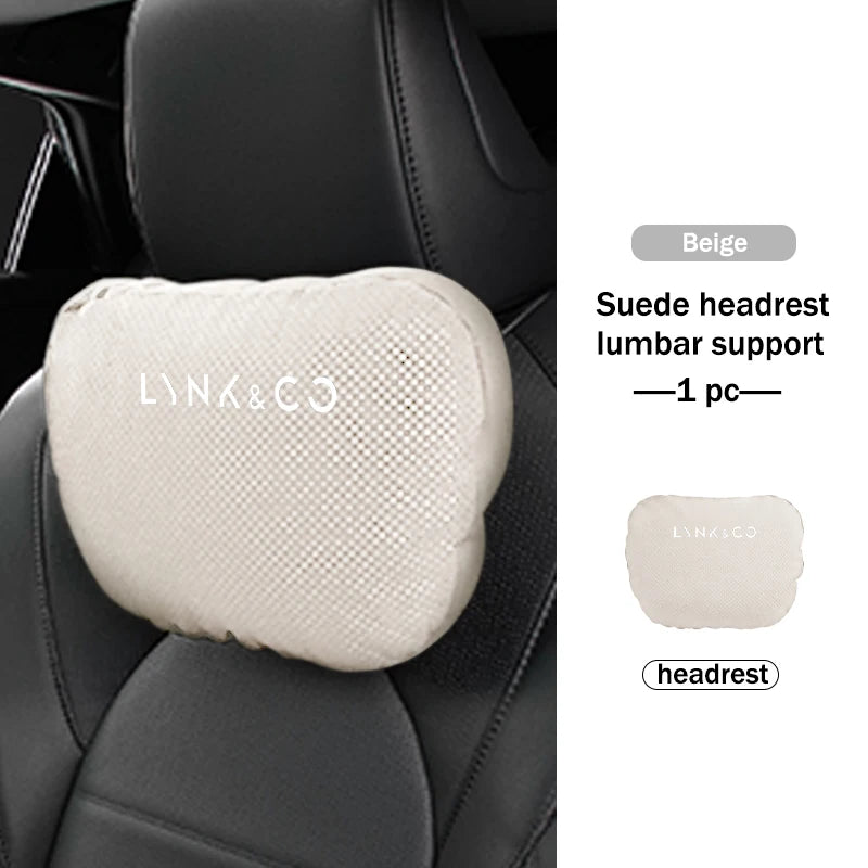 Lynk & Co — Suede Genuine Leather Neck Headrest & Lumbar Support Pillow Set (01 / 02 / 03 / 05 / 06 / 09)