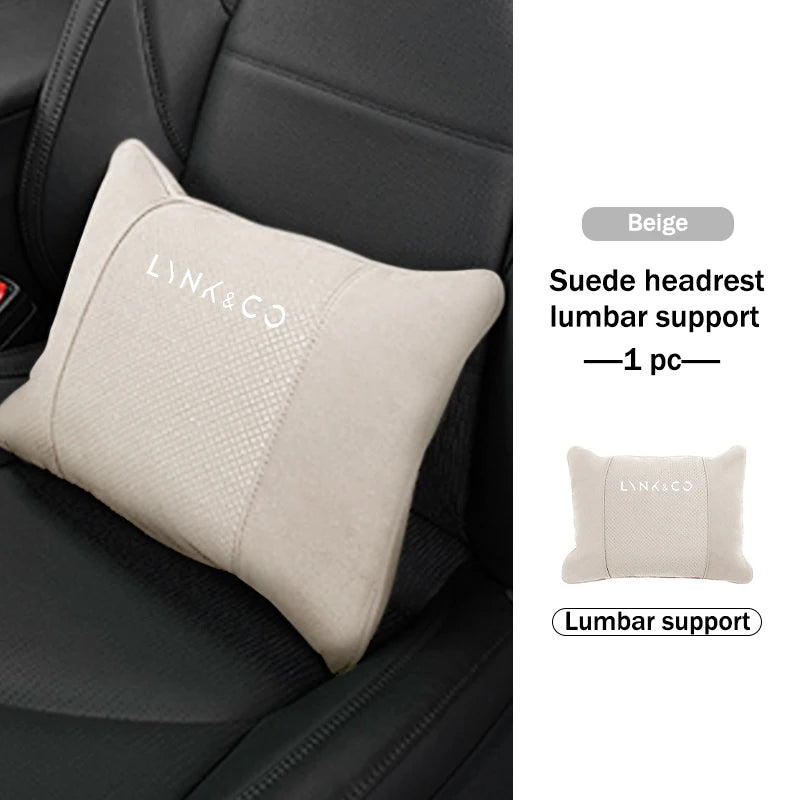 Lynk & Co — Suede Genuine Leather Neck Headrest & Lumbar Support Pillow Set (01 / 02 / 03 / 05 / 06 / 09)