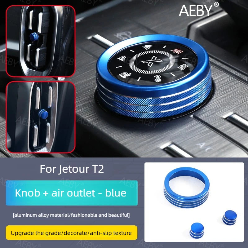 Jetour T2 — Aluminium Alloy Drive Mode Knob Trim Ring & Air Outlet Cover Kit