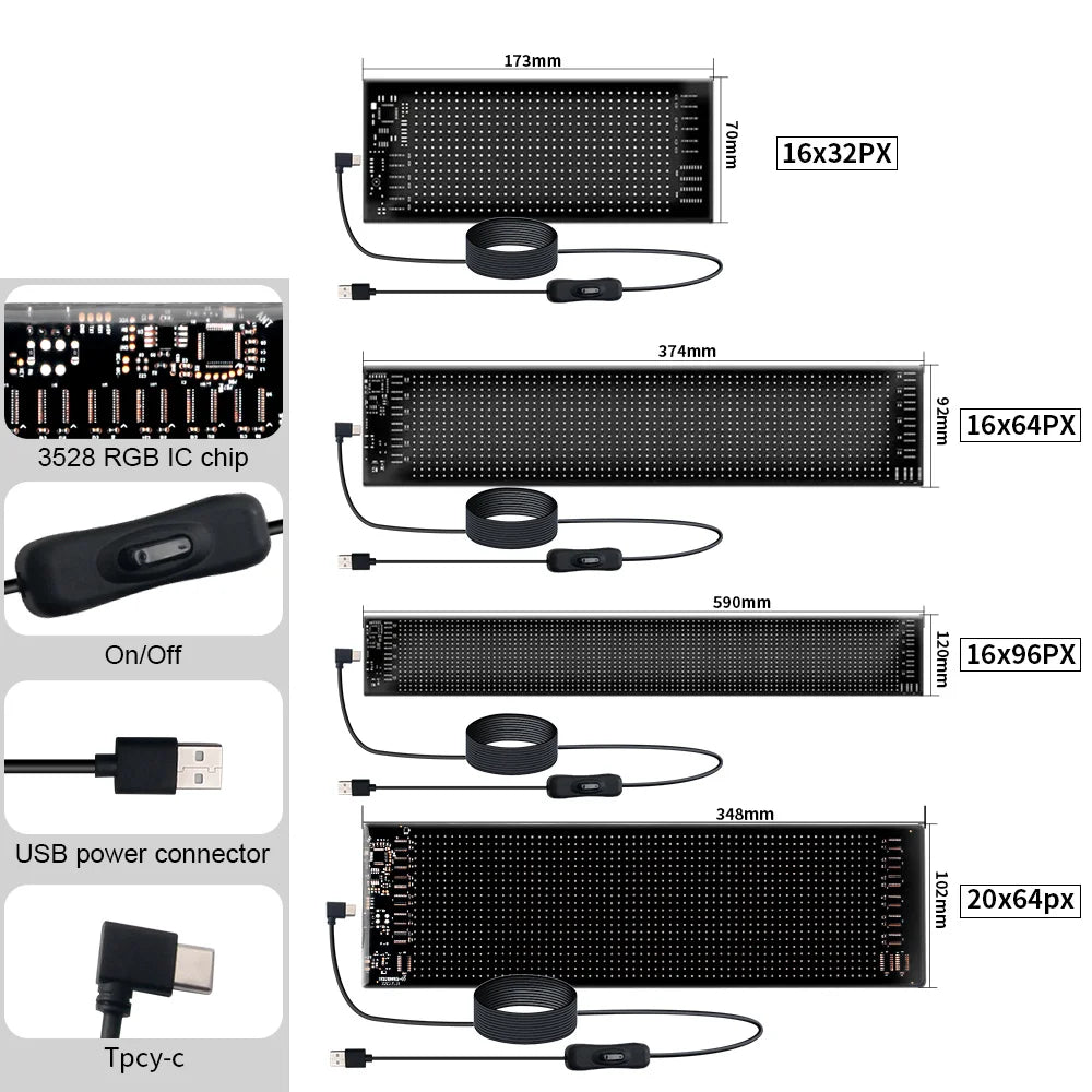 KALADA RGB Scrolling LED Display Sign — Bluetooth App-Controlled, Programmable Text & Animation (USB, 5V)