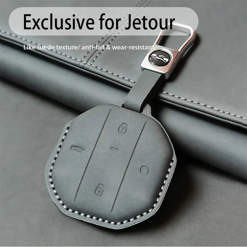 Jetour T1 / T2 / Freedom / Shanhai — Luxury PU Leather Key Fob Case & Keychain (2024–2026)