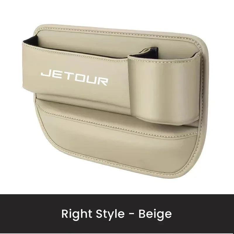 Jetour T1 / T2 / Dashing / X70 / X70 Plus / X90 Plus — PU Leather Seat Gap Storage Box & Bottle Holder