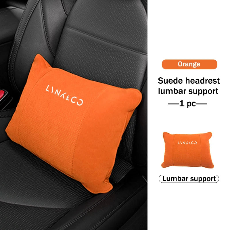 Lynk & Co — Suede Genuine Leather Neck Headrest & Lumbar Support Pillow Set (01 / 02 / 03 / 05 / 06 / 09)