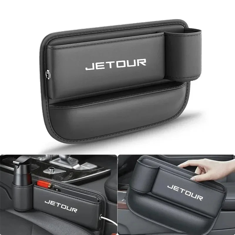 Jetour T1 / T2 / Dashing / X70 / X70 Plus / X90 Plus — PU Leather Seat Gap Storage Box & Bottle Holder