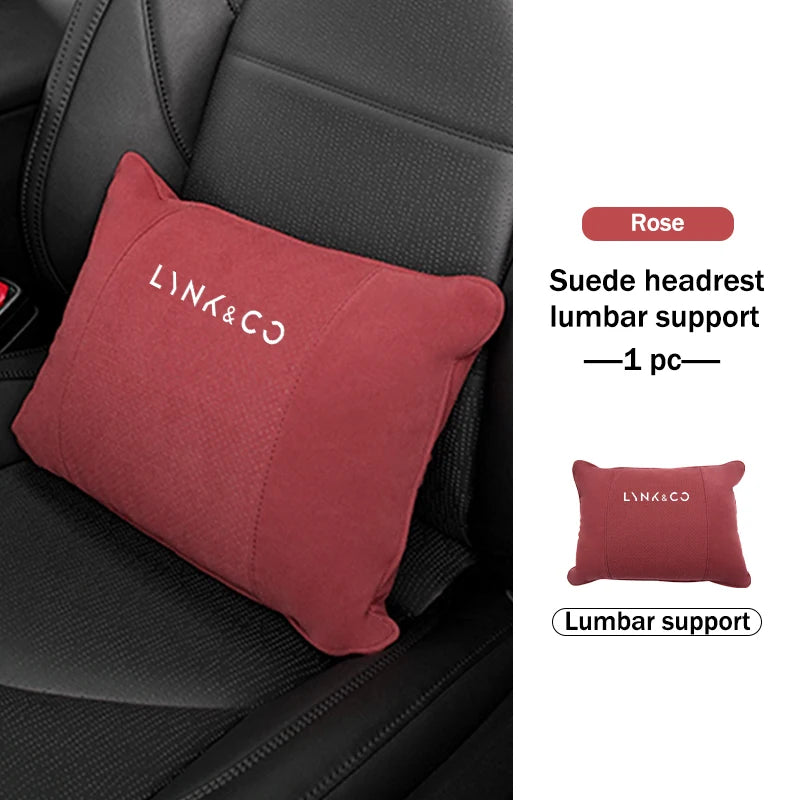 Lynk & Co — Suede Genuine Leather Neck Headrest & Lumbar Support Pillow Set (01 / 02 / 03 / 05 / 06 / 09)