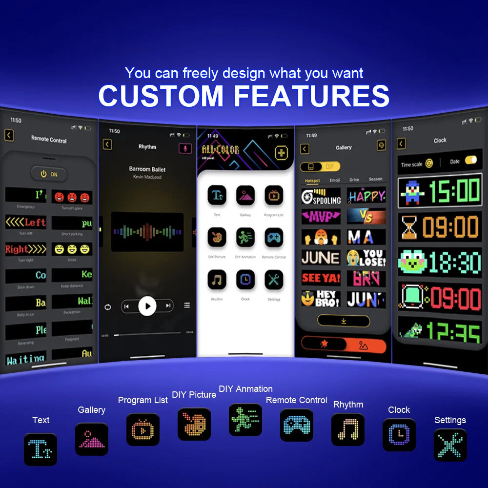 KALADA RGB Scrolling LED Display Sign — Bluetooth App-Controlled, Programmable Text & Animation (USB, 5V)