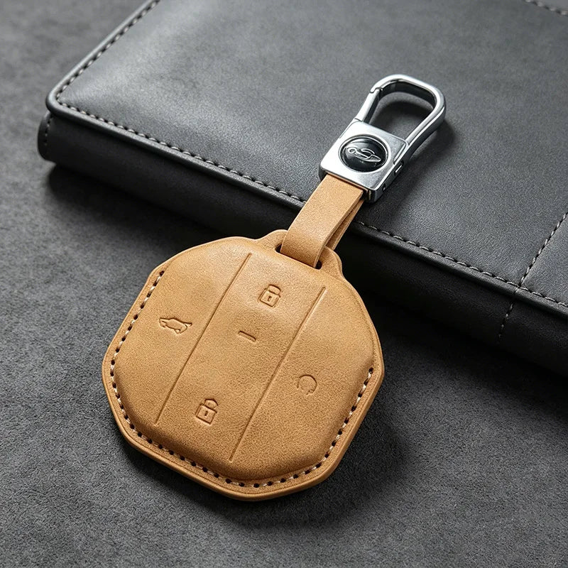 Jetour T1 / T2 / Freedom / Shanhai — Luxury PU Leather Key Fob Case & Keychain (2024–2026)