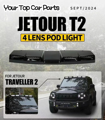 Jetour T2 — Glossy Black Roof Spoiler LED Light Bar 6000K (2023–2025)